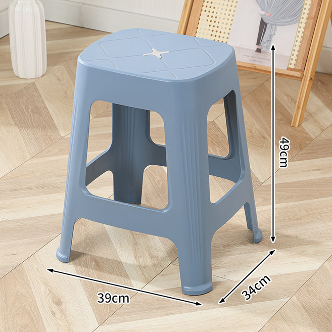 加厚防滑塑膠凳子 家用兒童通用高腳椅, 藍色 - 高49cm