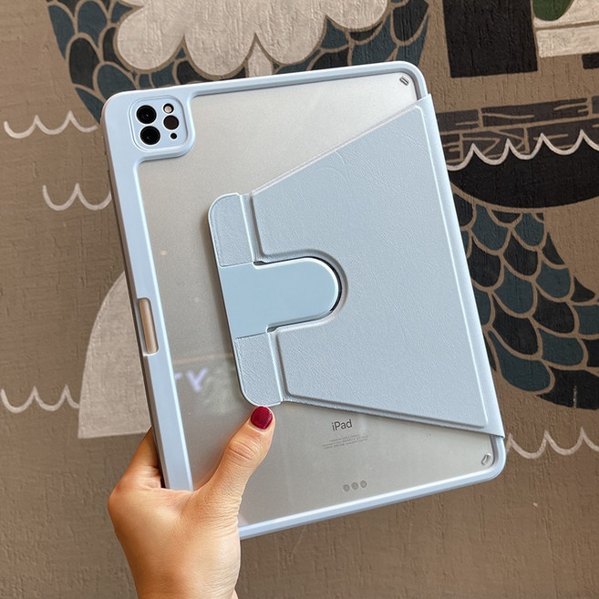 亞克力旋轉支架平板保護殼 書本款 適用於 iPad Air 11吋 Pro, 高透旋轉亞克力書本款-白冰, 1個