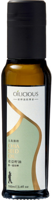人良油坊 OİLİCIOUS 第一道冷壓初榨奇亞籽油 100ml,低溫鮮榨保留營養,富含Omega3,素食者與外食族適用, 1個