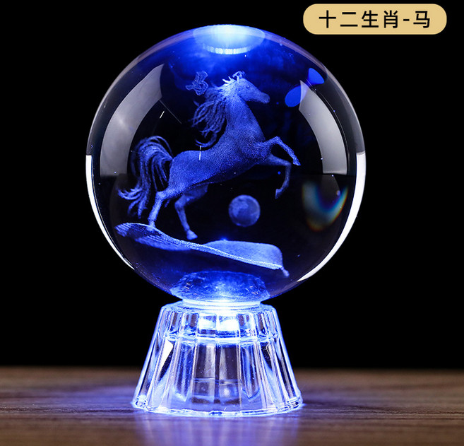 達姿 水晶球擺件 十二生肖/星座內雕水晶玻璃工藝品, 十二生肖-馬