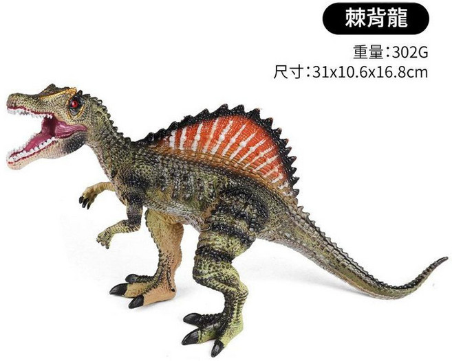 動物侏羅紀恐龍模型系列 模擬暴王龍恐龍世界多款靜態玩具模型, 實心大號棘背龍 嘴巴可動 302g, 1套