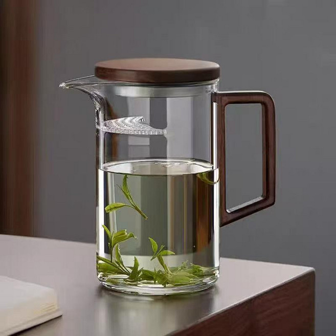月牙公道杯 玻璃加厚木把手 一體式過濾茶水分離, 1個, 500毫升木璃月牙公杯+木蓋