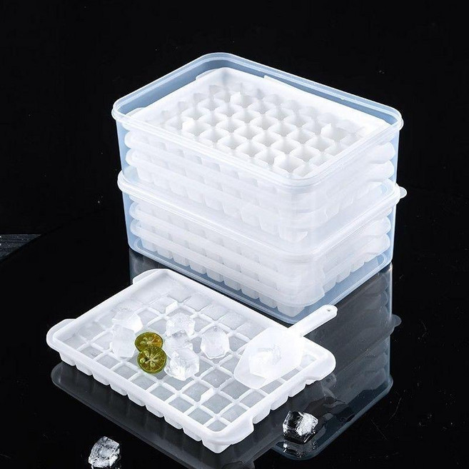 冰塊模具 商用製冰盒 儲冰盒 大容量製冰神器, 1個, 家用小號款 4層140格 +冰盒+冰鏟