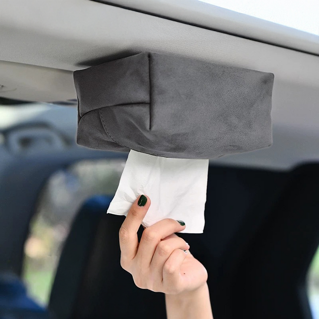 車用吸頂面紙盒 車用紙巾盒 汽車掛式衛生紙盒 車內裝飾用品, 1個, 【小款】加厚麂皮絨(強磁力吸頂), 大象灰