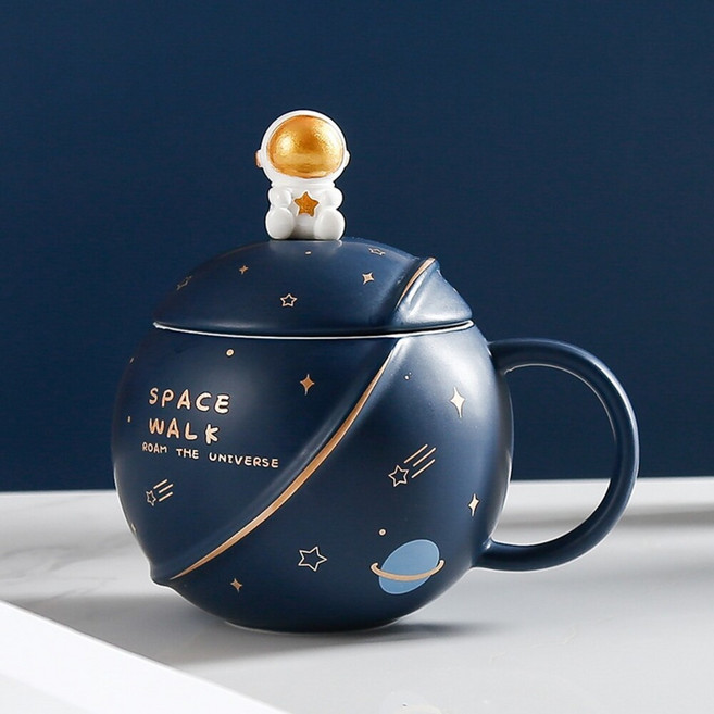 星球馬克杯 帶蓋, 禮盒款-深藍, 1個
