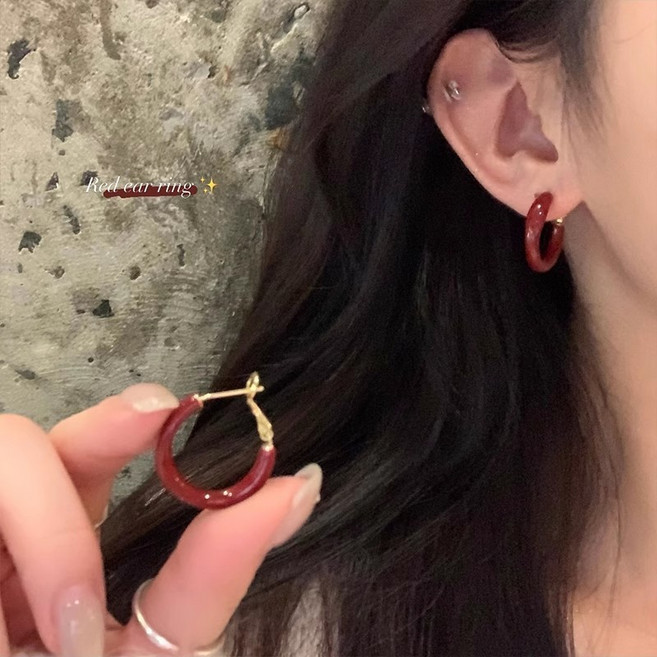 金屬亮面耳圈女 氣質顯瘦耳飾