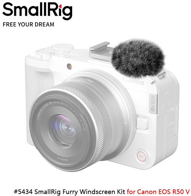 SmallRig 5434 麥克風防風毛罩 熱靴擴充套組 佳能R50 V專用 防風降噪, 1個
