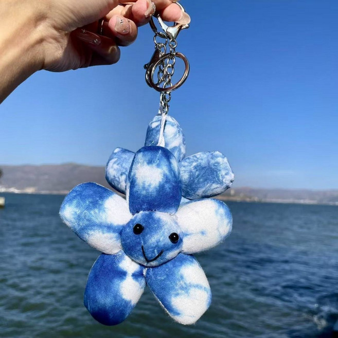 藍島 藍染渲染小花掛件 鑰匙扣 包包掛件