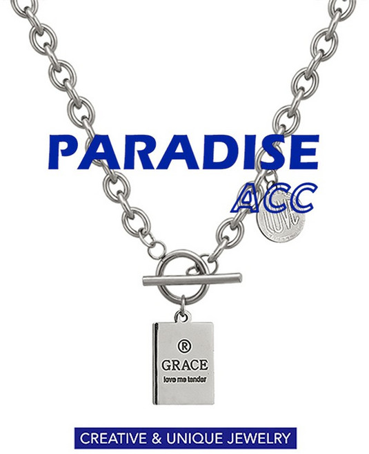 PARADISE 字母方牌粗鏈條項鏈 鈦鋼醫療鋼 不過敏不掉色 中性時尚