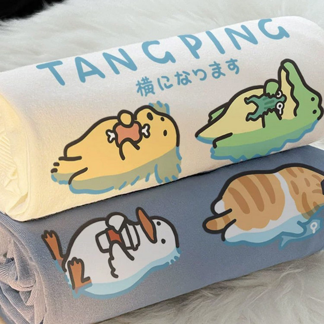 艾咪e舖 潮T 情侶裝 純棉短T MIT台灣製 萌寵-躺平四隻 TANG PING