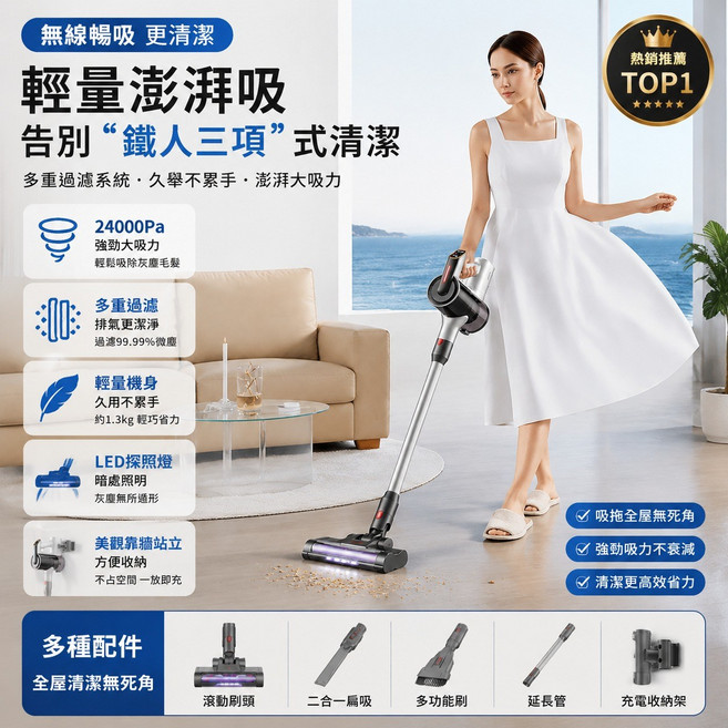 輕量澎湃吸 無線吸塵器 24000Pa 強勁吸力, CSX