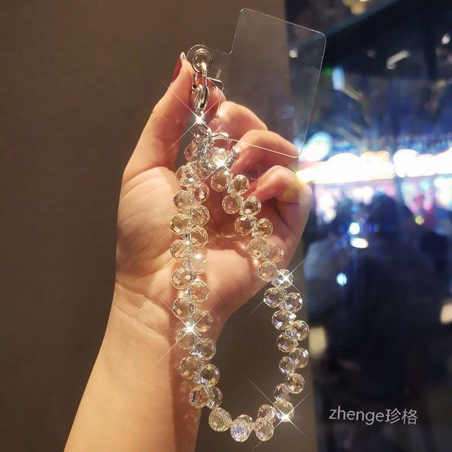 富品當 手機腕帶 水晶串珠掛繩 奢華高級手機掛繩 短款吊墜裝飾, 1個, 透黃水滴水晶掛繩+透明夾片, 透黃水滴水晶