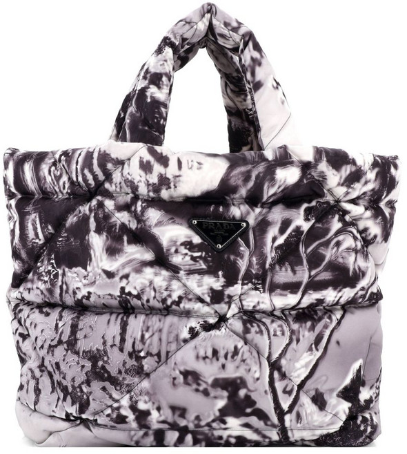 프라다 중고 리나일론 패딩 퀼팅 프린트 미디엄 토트 백