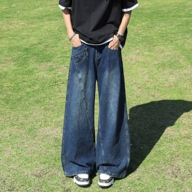牛仔褲男夏季冰絲涼感褲大尺碼輕薄透氣長褲吸濕排汗速乾牛仔褲寬鬆彈性鬆緊闊腿褲低腰直筒寬褲休閒登山運動工作褲男裝鬼洗牛仔褲