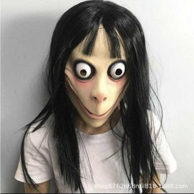 肥婆奶奶 驅魔人面具 恐怖面具 萬聖節面具 COS 驅魔人 恐怖 微笑 白眼 惡魔面具人 派對 嚇人 整人 上課無聊, 長髮版MOMO, 1個
