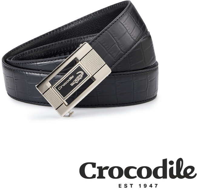 Crocodile 鱷魚壓紋皮革 自動扣男皮帶 32MM 義大利植鞣