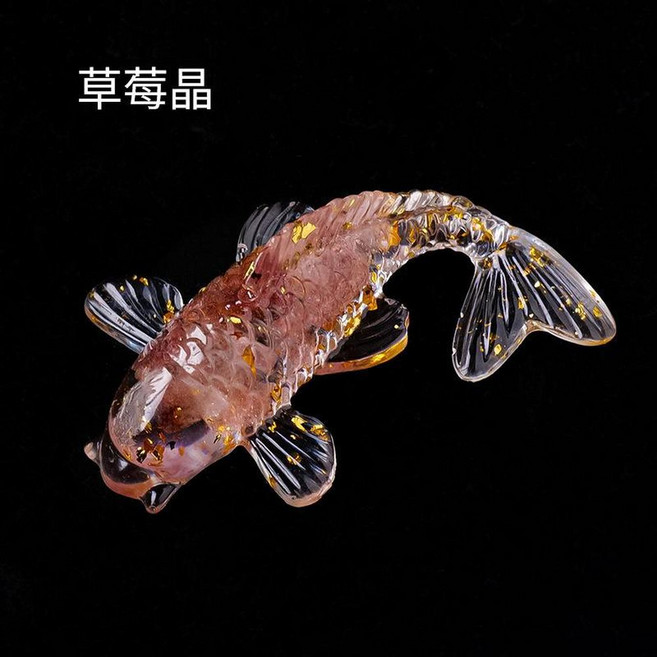 七彩魚造型擺件, 草莓晶, 1套