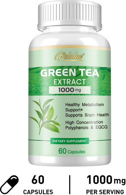 Pslalae 綠茶萃取 1000mg 膠囊 促進新陳代謝 支持腦部健康, 60組