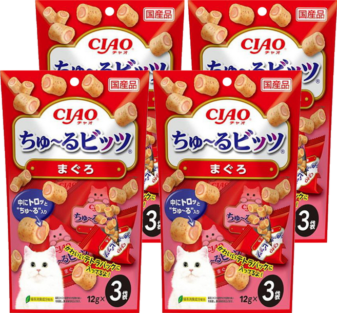 INABA CIAO 啾嚕 迷你肉泥夾心卷, 鮪魚, 36g, 4袋