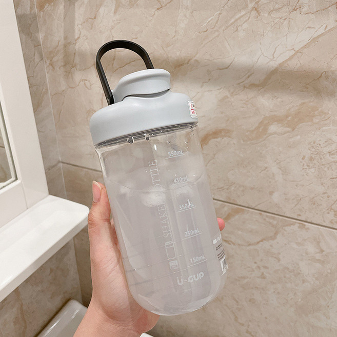 U-CUP 簡約大容量便攜式刻度搖搖杯 健身運動水壺, 淺灰, 1個, 750mL