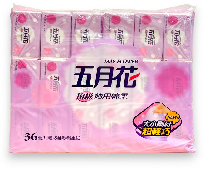 五月花 妙用綿柔抽取衛生紙 輕巧包, 36包, 130張
