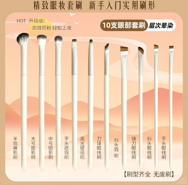 雲瓷眼妝刷新手套裝 8支眼部刷具 高彈性柔韌纖維毛, 1個, 新手基礎套刷雲瓷10支眼影刷,全新升級款:超柔軟2代刷毛不扎臉, N/A