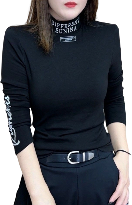 大碼女裝加絨保暖半高領T卹女秋冬季2024新款寬鬆顯瘦長袖上衣女