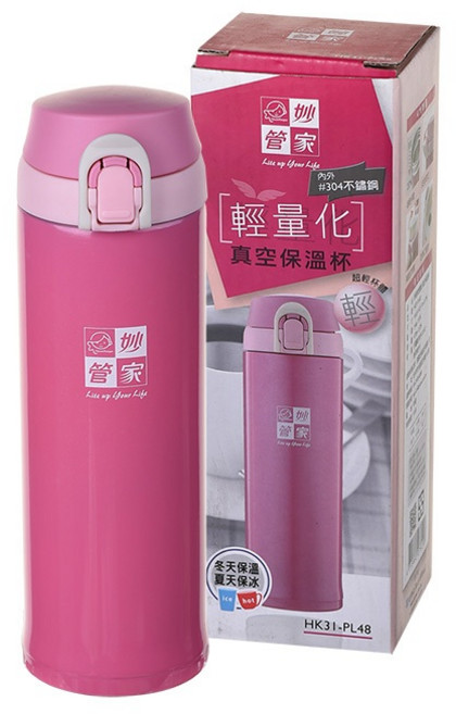 妙管家輕量化真空保溫杯470ml 304不鏽鋼保溫瓶, 1個, 粉紅