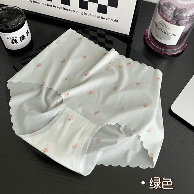 Onedays 裸感印花面膜內褲 超薄冰絲3D中腰內褲 無痕內褲 透氣內褲 女內褲 瑜珈健身C701, 綠,M