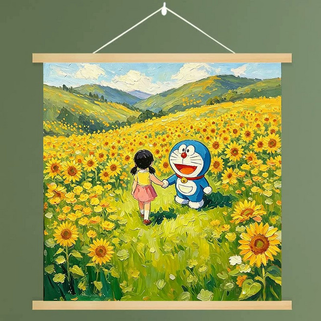 可愛卡通貓咪油畫掛畫 30*30cm 高檔環保厚款油畫布 實木掛軸 送掛鉤, GH479 - 24