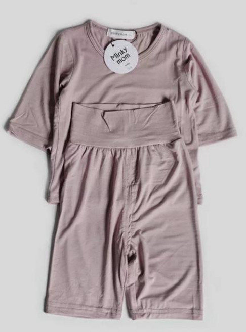 Minky mom 兒童/嬰兒莫代爾棉高腰護肚中袖睡衣家居服
