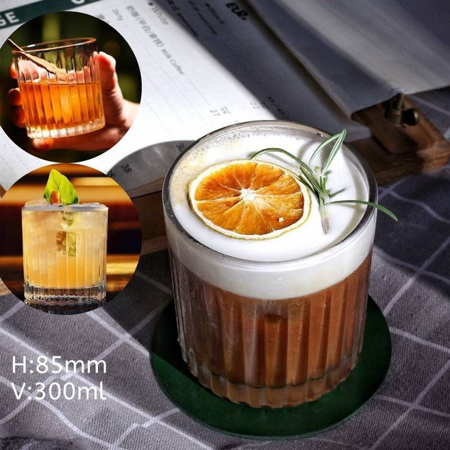 復古條紋威士忌玻璃杯 300毫升 耐熱玻璃 雞尾酒杯 調酒杯, 1個, No8.復古條紋威士忌玻璃杯