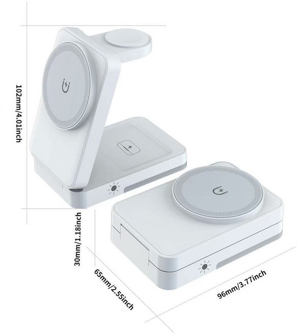 三合一 無線充電器 立式磁吸 15W 快充, 三合一 白色 摺疊無線充, 1個