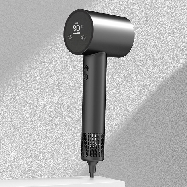 LED顯示幕觸屏吹風機大風力靜音家用高速電吹風大功率負離子風筒, XM02美規1.8米單風嘴, 銀灰