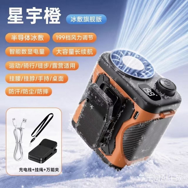 星宇橙 冰敷掛腰風扇 199檔風力調節 半導體製冷, 通用, MAX升級【無冰敷+100檔涼風+常規續航】