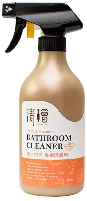 清檜Hinoki Life 檜木柑橘浴廁清潔劑 台灣檜木精油 檜木芬多精浴廁清潔劑 浴廁清潔一瓶搞定 森林芬多精 柑橘香氣 浴室清潔劑 馬桶清潔 排水孔清潔 洗手台清潔, 1個, 500ml