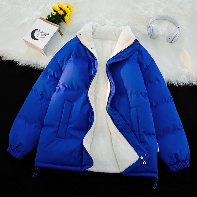 情侶防風保暖棉服 - 加棉加厚禦寒棉衣,冬季純色休閒外套 -