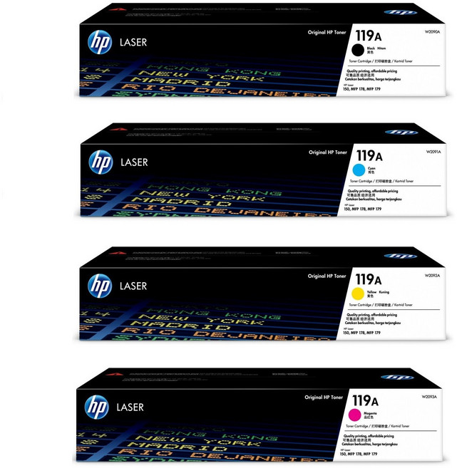 HP 119A 原廠碳粉匣 適用150a 178nw, 【四色一組】黑+藍+黃+紅 各一支, 1個