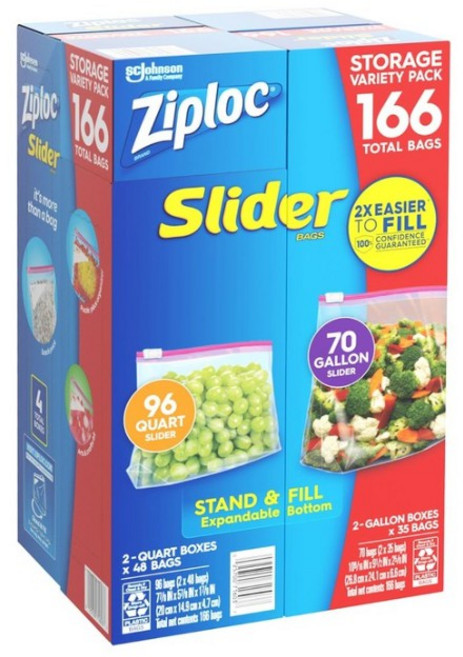 Ziploc 拉鍊式保鮮夾鏈袋 166入 適用於儲存, 1個, 分購小袋+大袋各一價