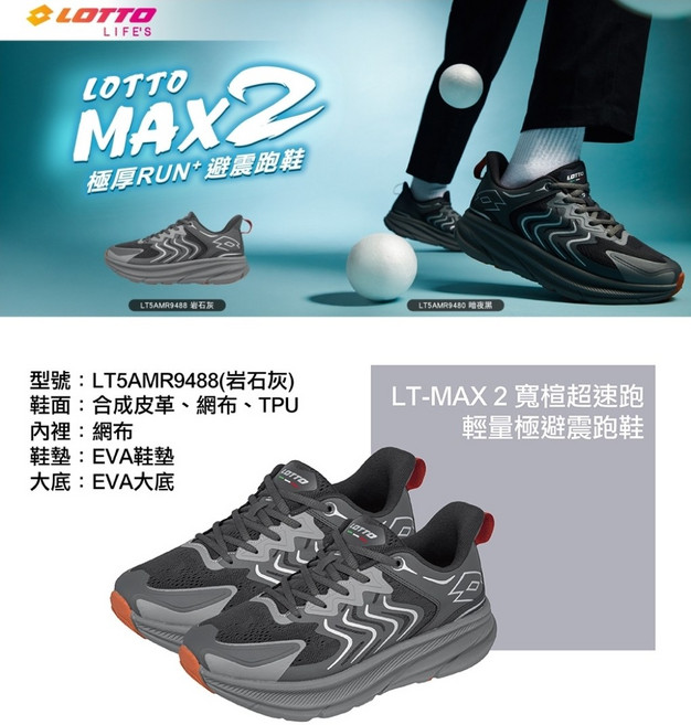 LOTTO MAX 2 寬楦輕量極速避震跑鞋 LT5AMR9488