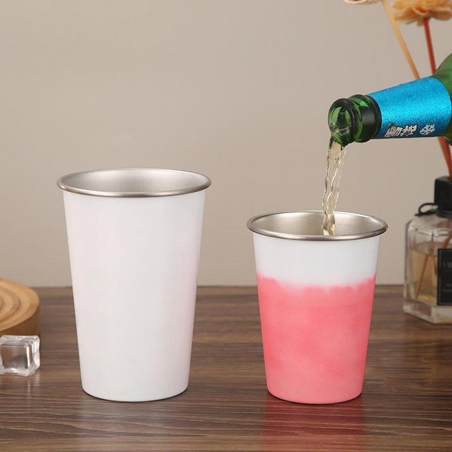 感溫變色不鏽鋼杯, 白色冷變粉無圖, 1個