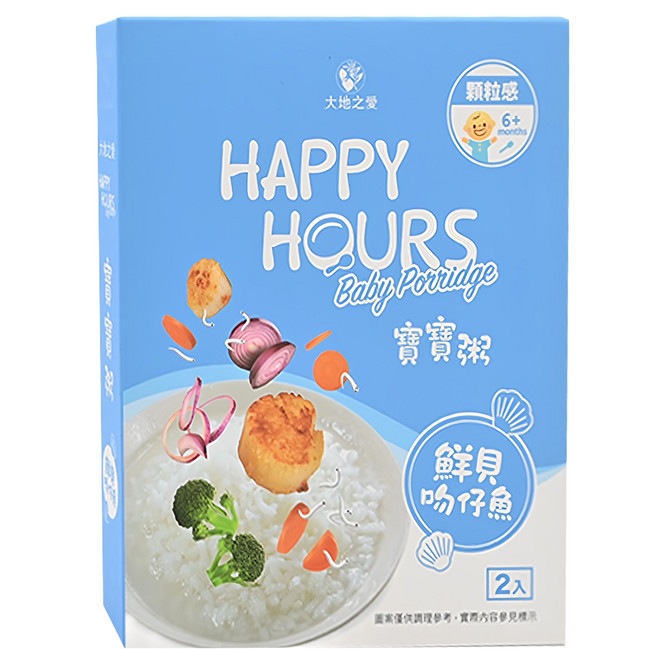 HAPPY HOURS 寶寶粥 6個月以上 2包, 鮮貝吻仔魚, 300g, 1盒