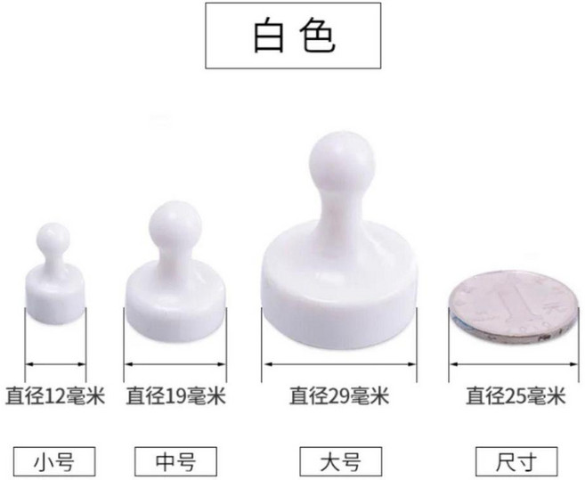 good 強力磁釘強磁圖釘圓形吸鐵石教學辦公書畫磁鐵毛氈牆磁扣磁粒, 白色, 中號, 1個