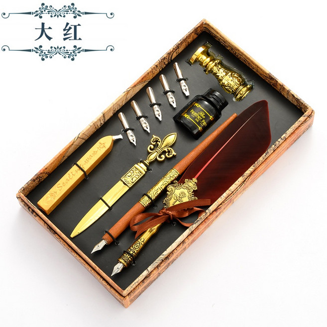 【CHL】火漆封蠟羽毛筆 鋼筆文具 沾水筆 復古魔法 畢業交換禮物 霍格華茲 哈利波特, 大紅