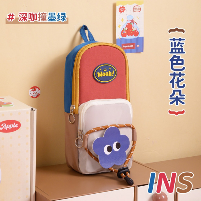萱寶媽咪baby童裝館 大容量小書包星星筆袋小學生文具袋高顏值魔術貼筆袋 手提多功能拉鍊考試工具袋開學必備攜帶方便筆袋兒童禮物萱寶媽咪, 藍花朵眼睛, 1個