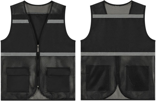 誌願者反光夏季背心馬甲 透氣工作服義工安全網眼, 1個, 透氣反光款-黑色,2XL