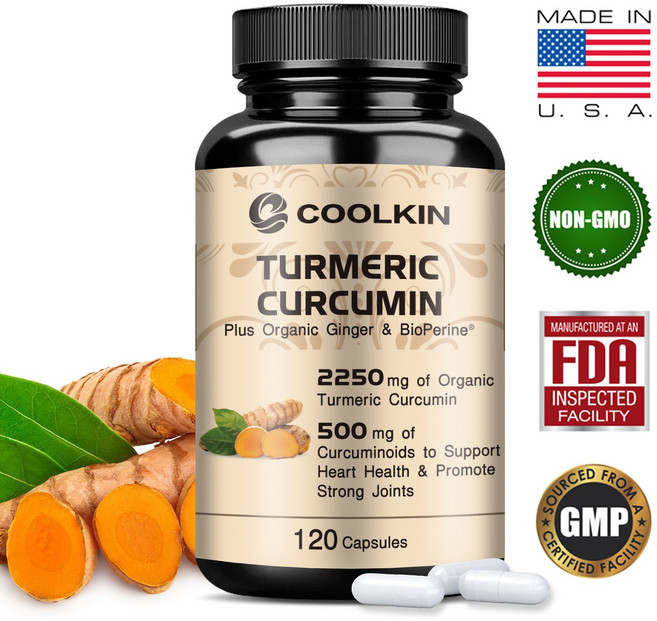 COOLKIN 薑黃素 膠囊 添加有機薑與BioPerine® 2250毫克, 120組