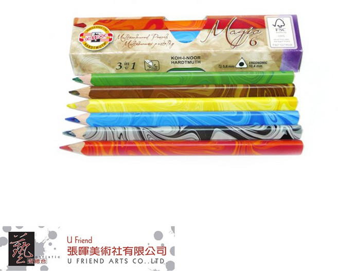 KOH-I-NOOR 酷喜樂 三角桿魔術色鉛筆 6色組, 1個