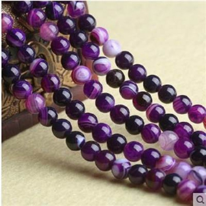 紫色條紋珠子 DIY, 亮晶緣紫條紋瑪瑙散珠DIY半成品散珠圓珠手鍊項鍊飾品手工配珠, 1個