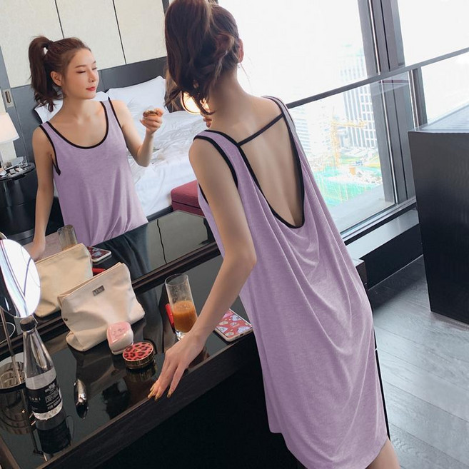 寬鬆露背夏季薄款吊帶背心睡裙女
